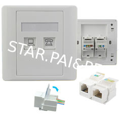 Dual Port  RJ11 RJ45 Telephone Network Modular Jack Cat5E Quick Clamp For Wall Socket Outlet