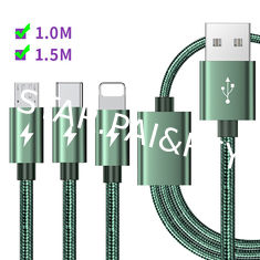 3-in-1 Fast Charge Cable USB Type C 5 Amp Data Charge Cable Braided Fabric Cord
