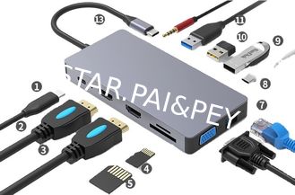 Type-c hub 12 in 1 5gbps usb hub 3.0 tf sd card reader 4k@30hz vga hdtv converter ethernet rj45 connector 100w pd for ma