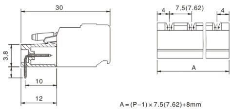 Male connectors with right angle solder pins Pitch: 7.5mm/0. 295 in