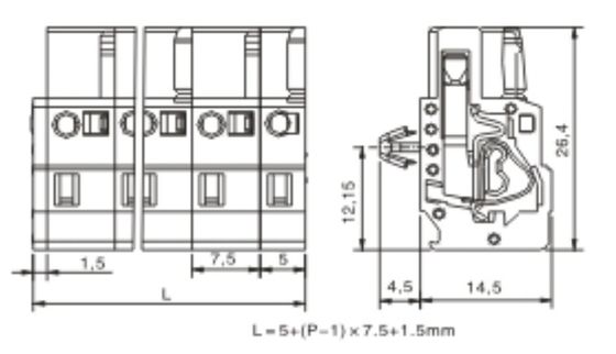 Spring-cage Clamp Terminal Female snap-in syle Pitch: 7.50mm /0.295 in