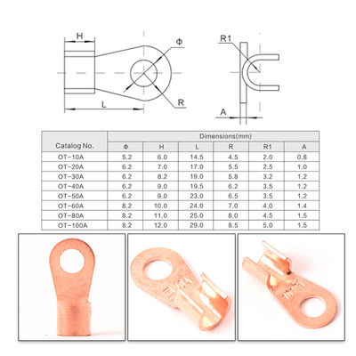 80pcs Open Barrel Wire Crimp Copper Ring Lug Terminals Assortment Set Kit OT 10A  to 100A