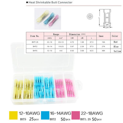 125pcs Heat Shrink Butt Connector Terminals Assortment Kit BHT1.25 BHT2 BHT5