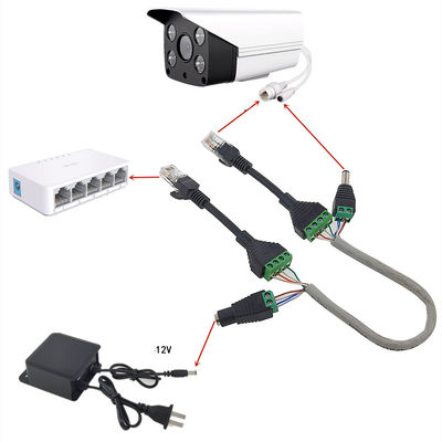 POE Cable RJ45 Network Female Jack DC Power Plug to Screw Terminals Adapter for Monitor Camera