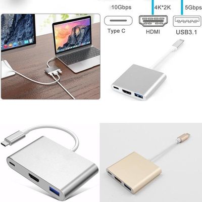 Type-C 3.1 to USB 3.0 HDMI Type C Female Charger Adapter 3 in 1 Charging Port Hub