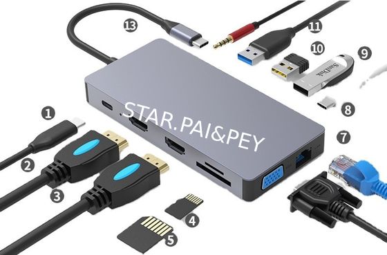 Type-c hub 12 in 1 5gbps usb hub 3.0 tf sd card reader 4k@30hz vga hdtv converter ethernet rj45 connector 100w pd for ma