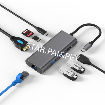 multi ports 8 in 1 c hub Rj 45 LAN Power adapter HD MI 4K usb c Charger laptop splitter usb hubs