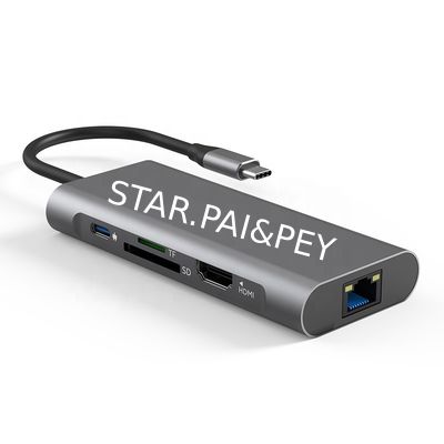 multi ports 8 in 1 c hub Rj 45 LAN Power adapter HD MI 4K usb c Charger laptop splitter usb hubs