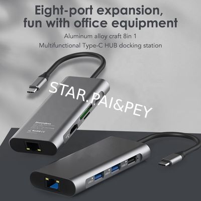 multi ports 8 in 1 c hub Rj 45 LAN Power adapter HD MI 4K usb c Charger laptop splitter usb hubs