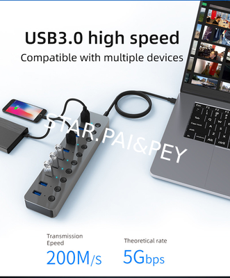 Factory Original 10 In 1 Usb Hub With Individual Switches Power Adapter 100W Charging Usb 3.0 Led Lights Plug Play 3.0 H
