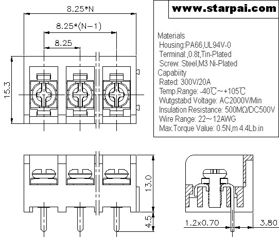 Barrier terminal block HB825  Pin pitch: :8.25mm 0