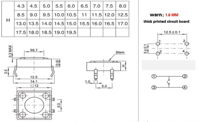 microswitch 12*12*12 mm 4 pin tactile switches with momentary reset unlocking button device 1 0